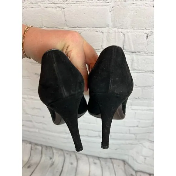 STUART WEITZMAN black suede leather bow high heel pump classic shoes size 10