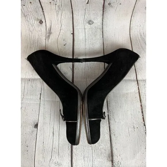 STUART WEITZMAN black suede leather bow high heel pump classic shoes size 10