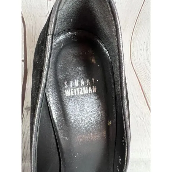 STUART WEITZMAN black suede leather bow high heel pump classic shoes size 10
