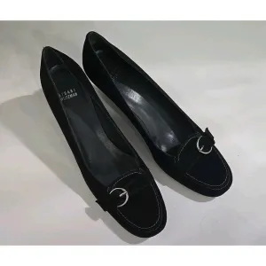 Stuart Weitzman Black Suede Pumps Heels Buckle Detail Slip On 10‎ M RARE!