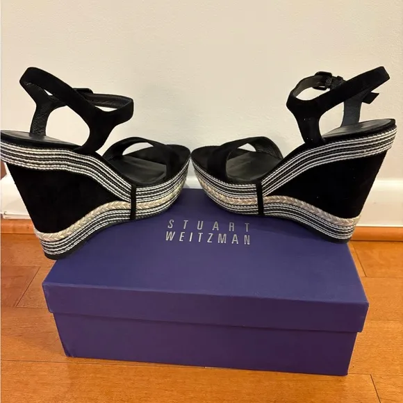 Stuart Weitzman Black Wedge Sandals