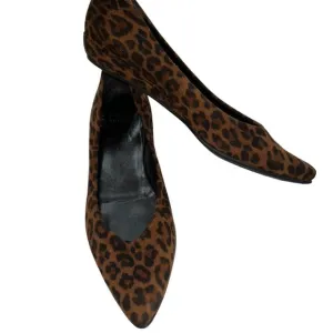 stuart weitzman bown black LEOPARD print leather ballet wedge slippers s…