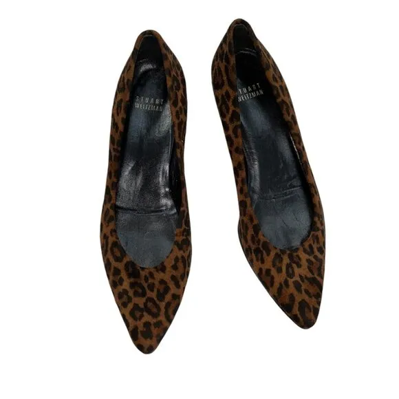 stuart weitzman bown black LEOPARD print leather ballet wedge slippers s…