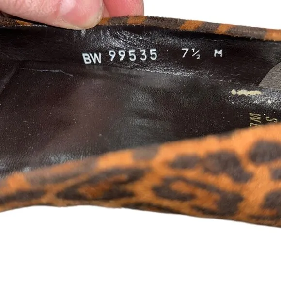 stuart weitzman bown black LEOPARD print leather ballet wedge slippers s…