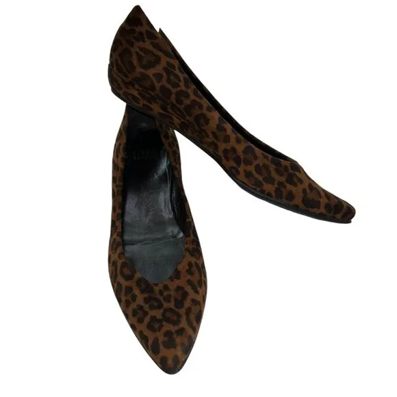 stuart weitzman bown black LEOPARD print leather ballet wedge slippers s…