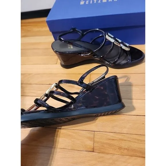 Stuart Weitzman Brown Strappy Wedge Sandals Sz 7.5 Mariner Tartuga Marbled