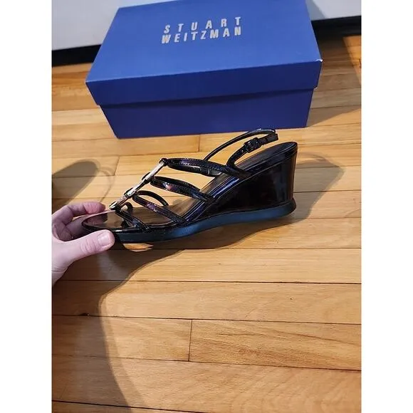 Stuart Weitzman Brown Strappy Wedge Sandals Sz 7.5 Mariner Tartuga Marbled