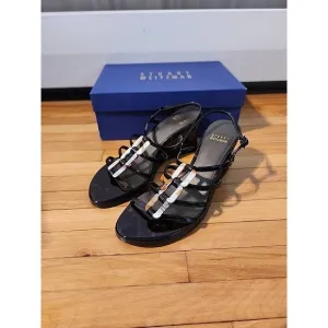 Stuart Weitzman Brown Strappy Wedge Sandals Sz 7.5 Mariner Tartuga Marbled