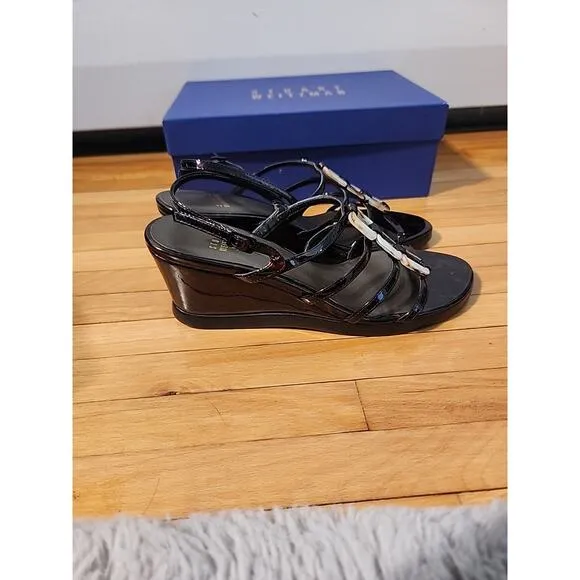 Stuart Weitzman Brown Strappy Wedge Sandals Sz 7.5 Mariner Tartuga Marbled
