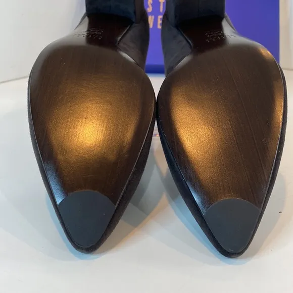 Stuart Weitzman Charcoal Suede Rounded Block Heel Pumps BNIB Narrow Size 8.5N
