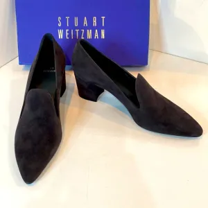 Stuart Weitzman Charcoal Suede Rounded Block Heel Pumps BNIB Narrow Size 8.5N