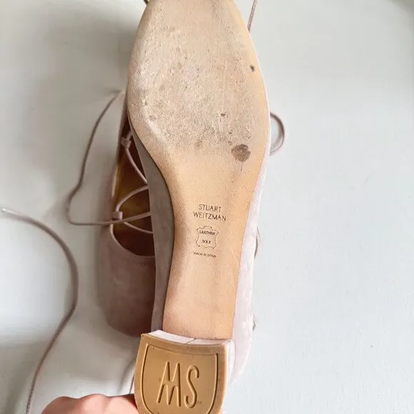 Stuart Weitzman Cordon Hush Suede Lace Up Ballerina Pumps Shoes Size 10.5