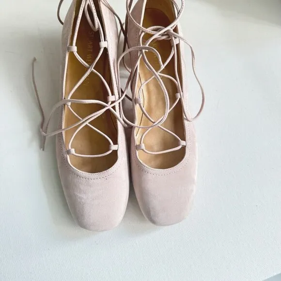 Stuart Weitzman Cordon Hush Suede Lace Up Ballerina Pumps Shoes Size 10.5