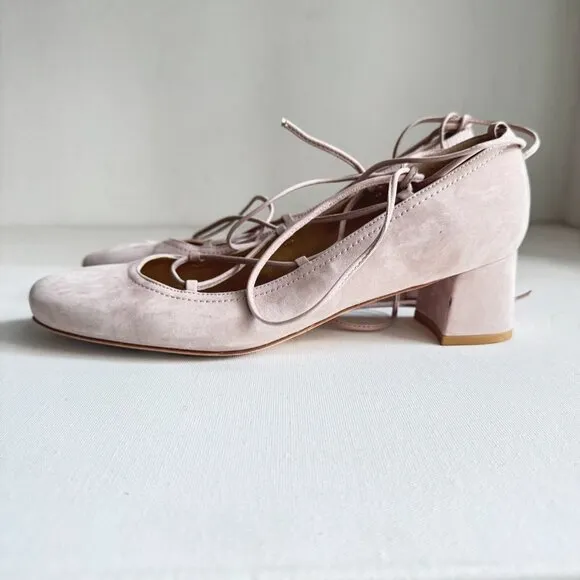 Stuart Weitzman Cordon Hush Suede Lace Up Ballerina Pumps Shoes Size 10.5