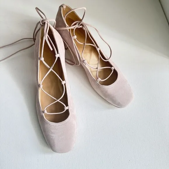 Stuart Weitzman Cordon Hush Suede Lace Up Ballerina Pumps Shoes Size 10.5