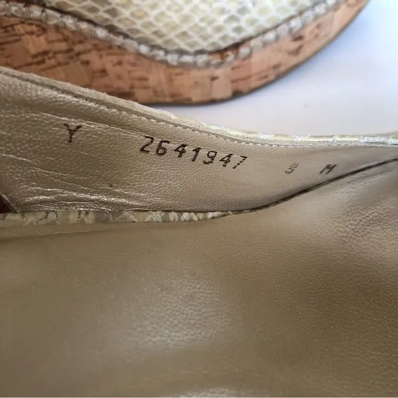 Stuart Weitzman Cream Snakeskin Leather Cork Wedge Sandals Women’s Size 8