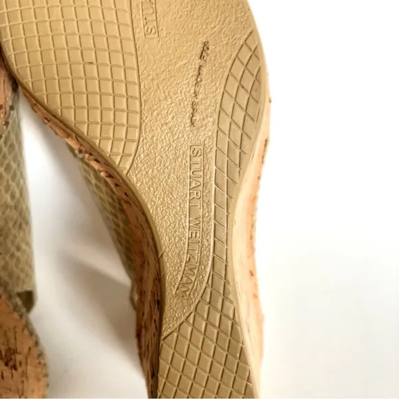 Stuart Weitzman Cream Snakeskin Leather Cork Wedge Sandals Women’s Size 8