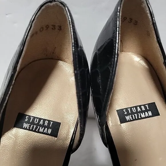 Stuart Weitzman D'Orsay Patent Leather Pumps Snake Skin Pattern Size 9 N