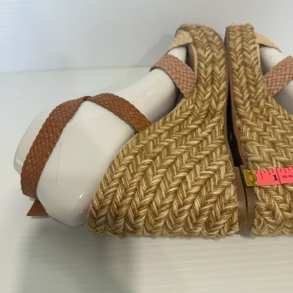Stuart Weitzman Elsie Tan Leather Espadrille Wedge Sandals Size 8