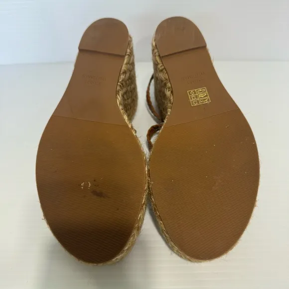 Stuart Weitzman Elsie Tan Leather Espadrille Wedge Sandals Size 8