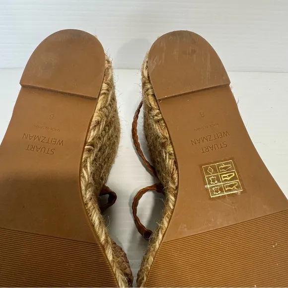 Stuart Weitzman Elsie Tan Leather Espadrille Wedge Sandals Size 8