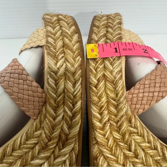 Stuart Weitzman Elsie Tan Leather Espadrille Wedge Sandals Size 8