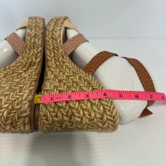 Stuart Weitzman Elsie Tan Leather Espadrille Wedge Sandals Size 8