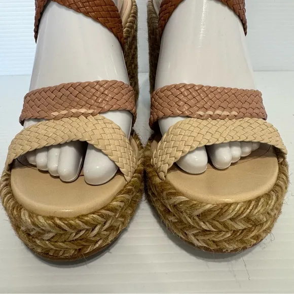 Stuart Weitzman Elsie Tan Leather Espadrille Wedge Sandals Size 8