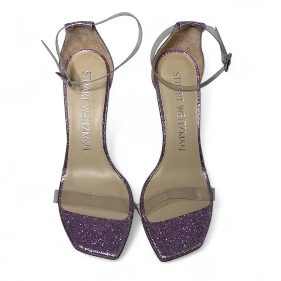 Stuart Weitzman Glitter Lilac High Heel PVC Sandal sz 8 NWOT