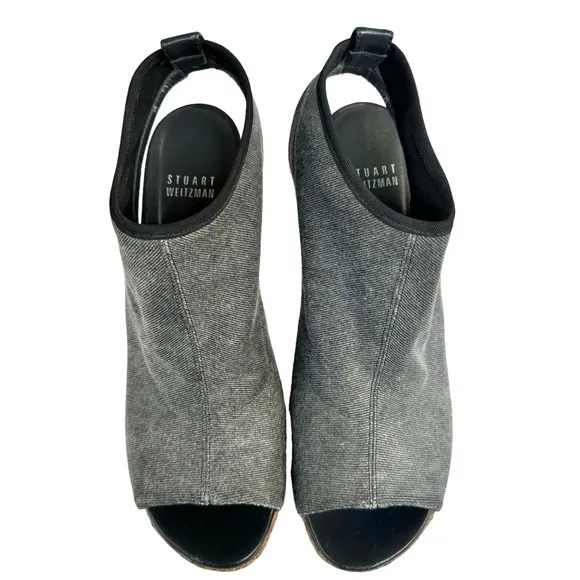 Stuart Weitzman Glover Stretch Wedge Denim Grey Sandals Women’s Size 8