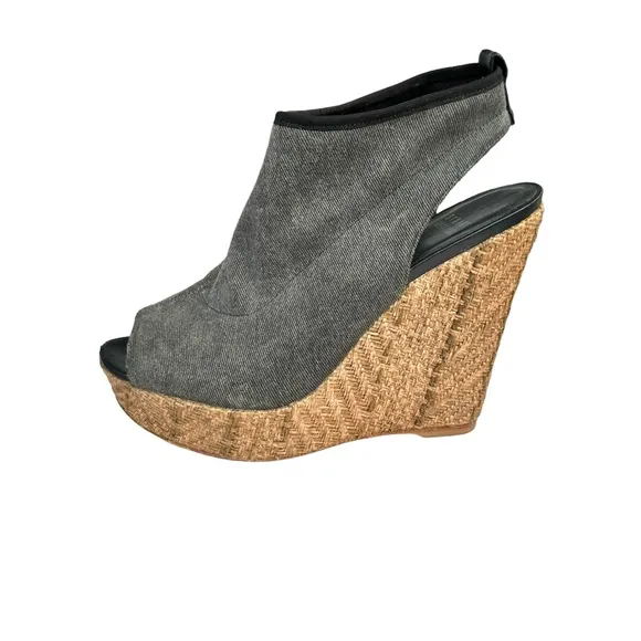 Stuart Weitzman Glover Stretch Wedge Denim Grey Sandals Women’s Size 8