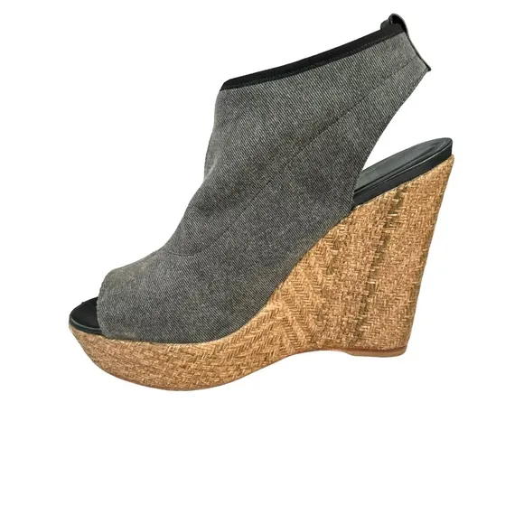 Stuart Weitzman Glover Stretch Wedge Denim Grey Sandals Women’s Size 8