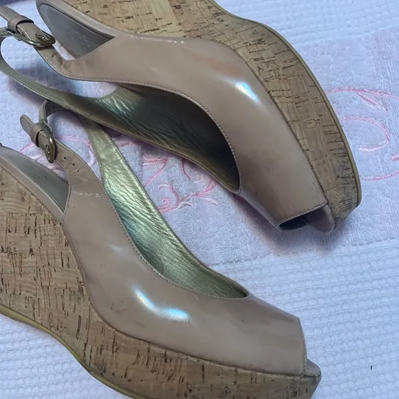 Stuart Weitzman Jean Patent Wedge Sandals