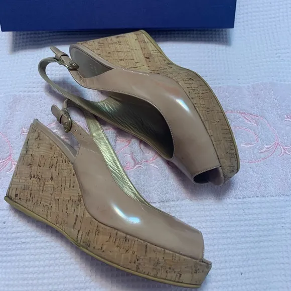 Stuart Weitzman Jean Patent Wedge Sandals
