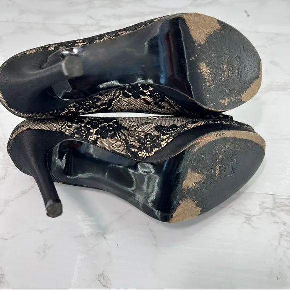 Stuart Weitzman Lace Peep Toe Platform Heels SHOES