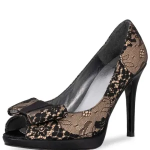 Stuart Weitzman Lace Peep Toe Platform Heels SHOES
