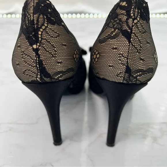 Stuart Weitzman Lace Peep Toe Platform Heels SHOES