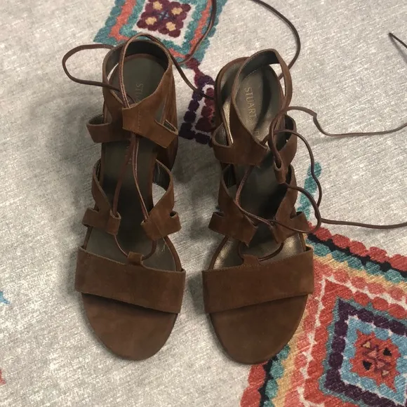 Stuart Weitzman Lace Up Suede Sandals