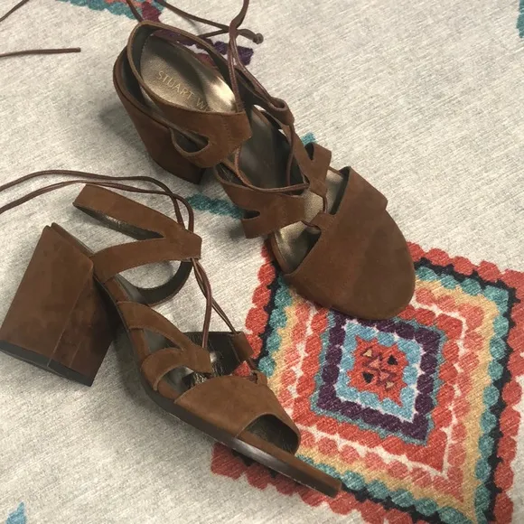 Stuart Weitzman Lace Up Suede Sandals