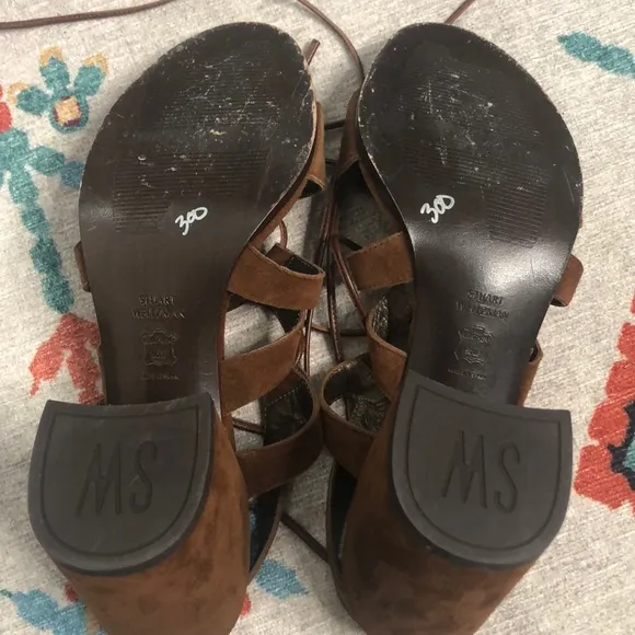 Stuart Weitzman Lace Up Suede Sandals