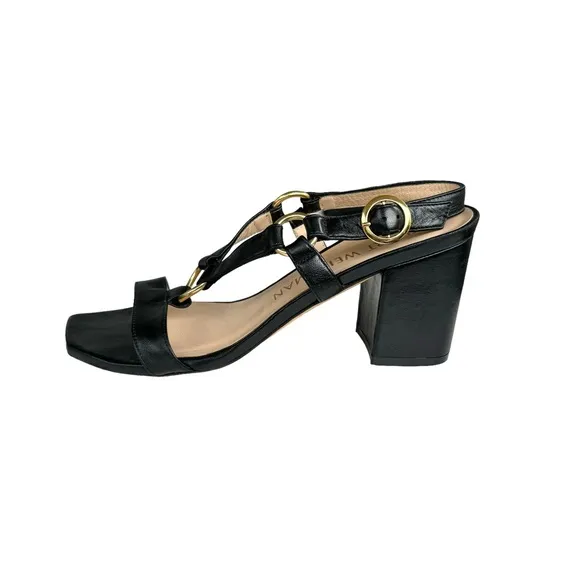 Stuart Weitzman Lalita Harness Leather Block Heel Black Sandals Women’s