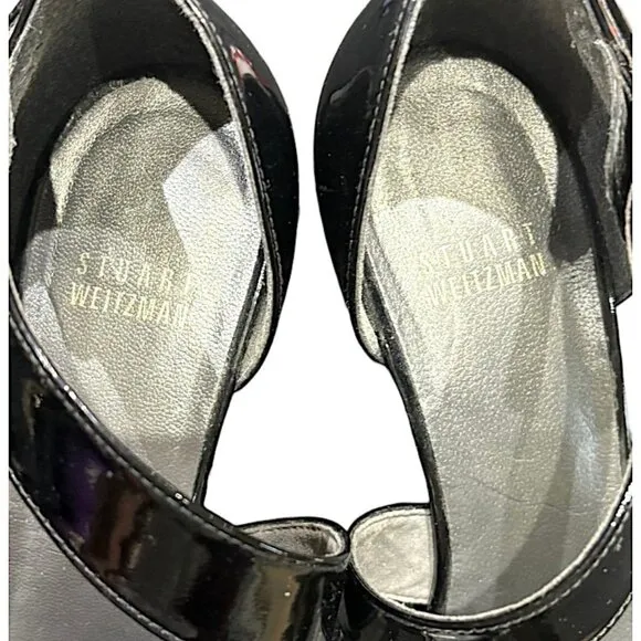 Stuart Weitzman Lineone Black Patent Leather Wedge Size 7