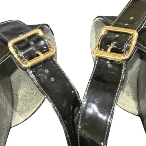 Stuart Weitzman Lineone Black Patent Leather Wedge Size 7