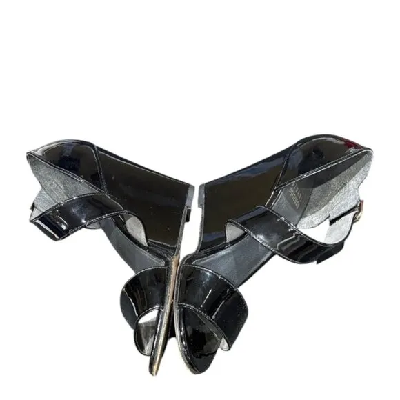 Stuart Weitzman Lineone Black Patent Leather Wedge Size 7