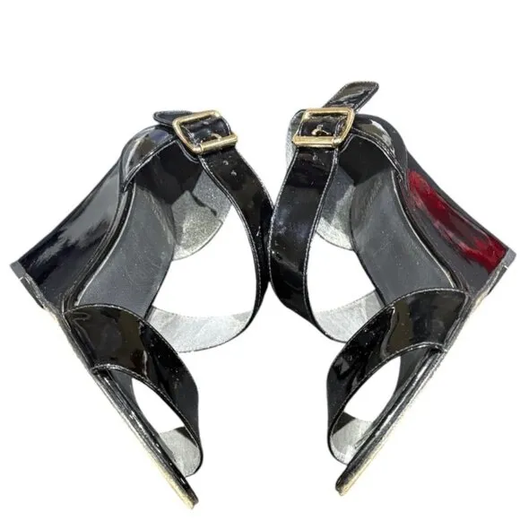 Stuart Weitzman Lineone Black Patent Leather Wedge Size 7