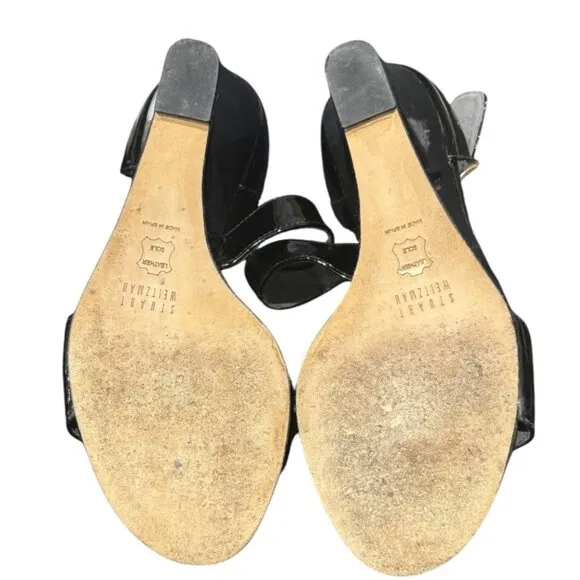 Stuart Weitzman Lineone Black Patent Leather Wedge Size 7