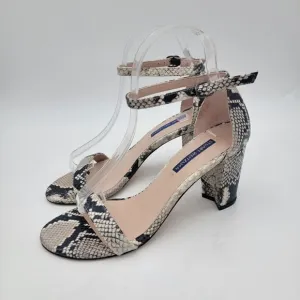 Stuart Weitzman Nearlynude Block-Heel Python-Embossed Leather Sandals US 8