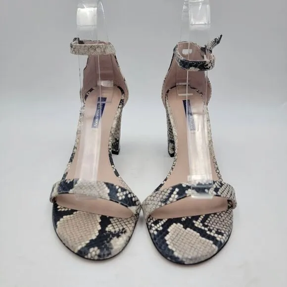 Stuart Weitzman Nearlynude Block-Heel Python-Embossed Leather Sandals US 8