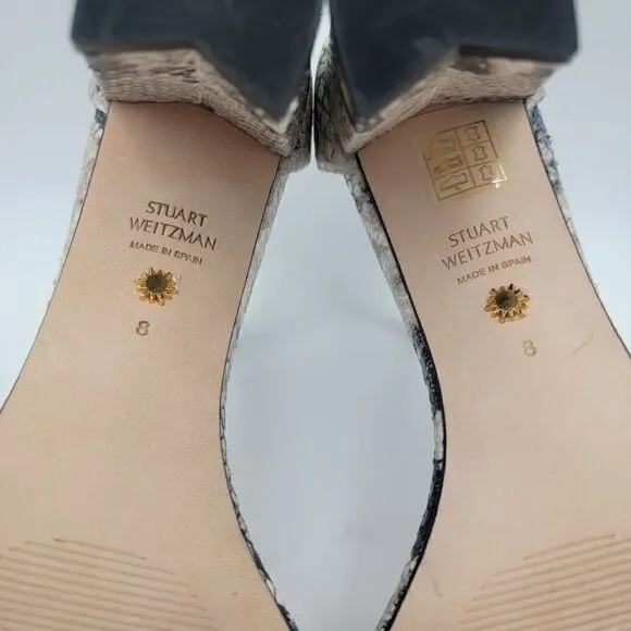 Stuart Weitzman Nearlynude Block-Heel Python-Embossed Leather Sandals US 8