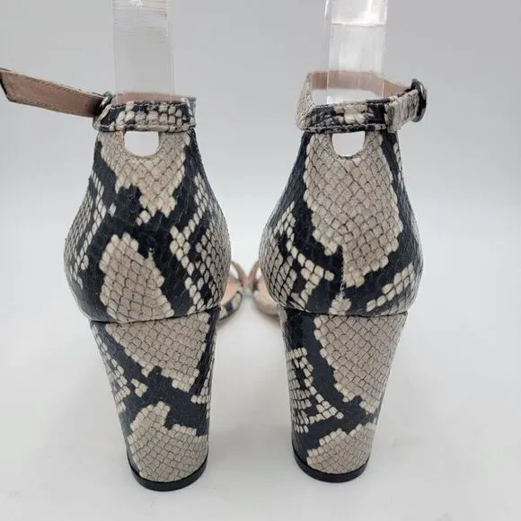 Stuart Weitzman Nearlynude Block-Heel Python-Embossed Leather Sandals US 8